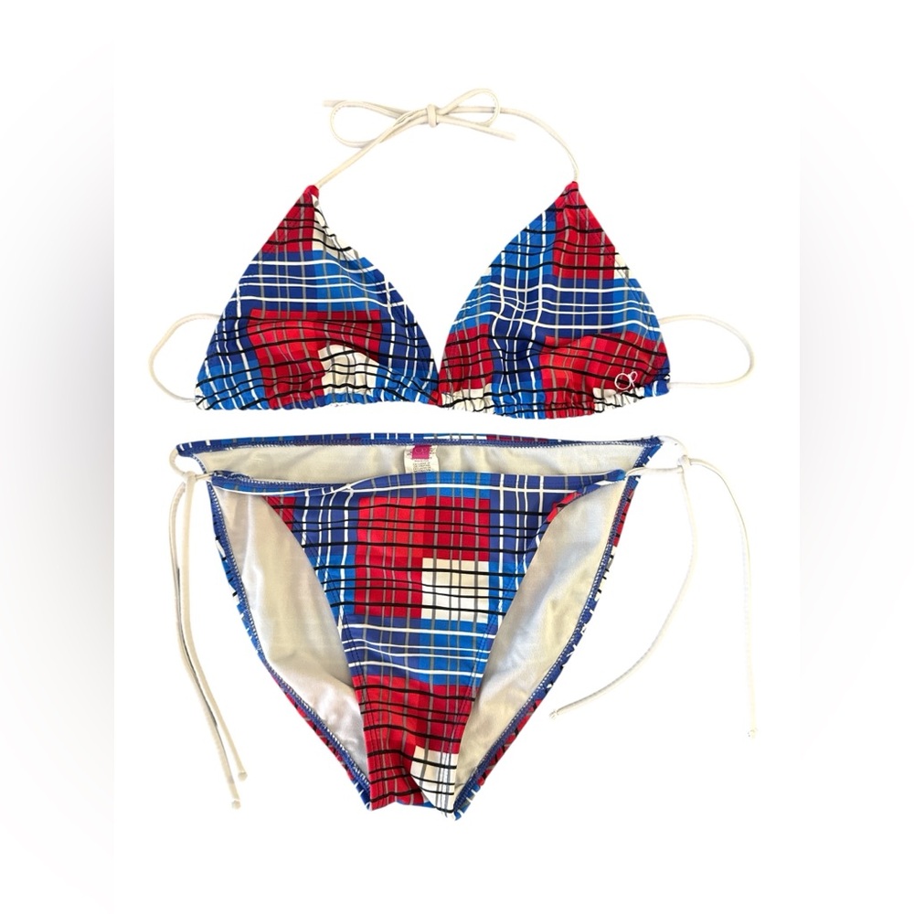 Ocean Pacific OP Triangle Top Bikini L 11/13 Red White Blue Tie Side 4th of July
